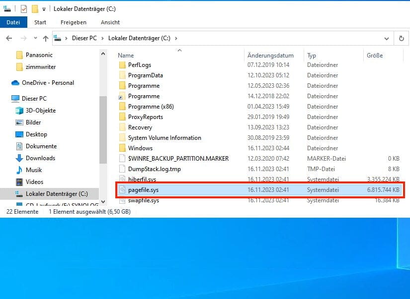 Pagefile Sys in WIndows Explorer anzeigen 01