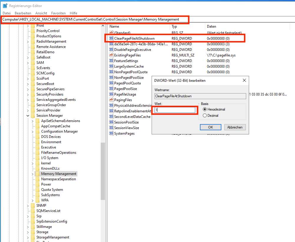 pagefile sys automatisch löschen beim herunterfahren regedit 03